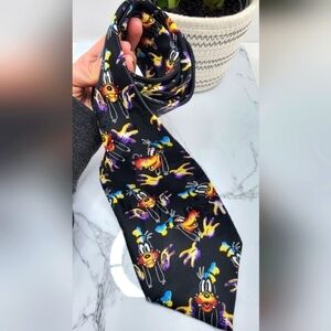 Disney | Goofy watercolors all-over print black colorful silk tie | unisex